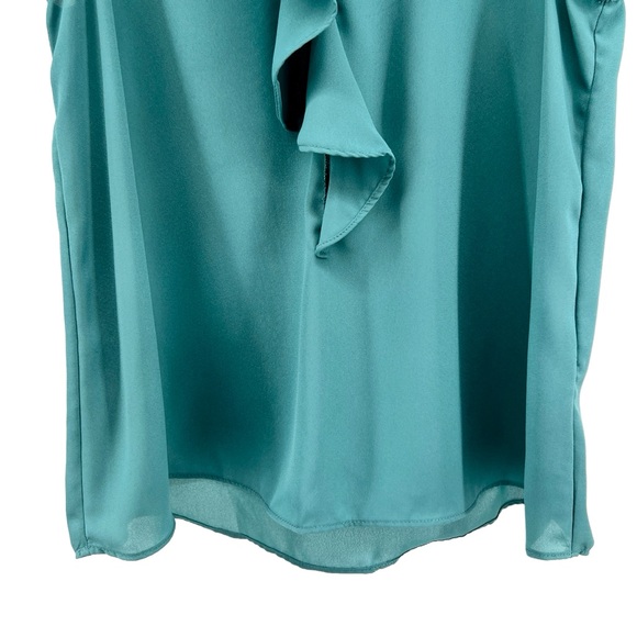 Zara Basic Women Sleeveless Blouse Small Teal Keyhole Silky Ruffle Accent Career - Picture 5 of 12